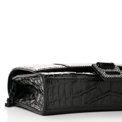 Balenciaga Shiny Calfskin Monochrome Crocodile Embossed Hourglass Chain Bag Black 8 of 9
