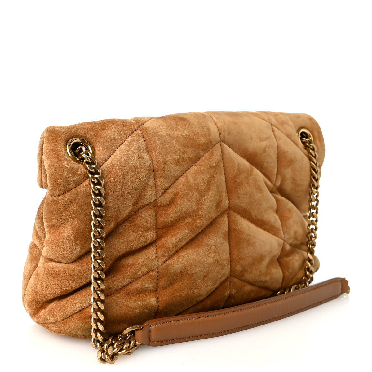Suede Calfskin Quilted Small Loulou Puffer Monogram Chain Satchel Cinnamon