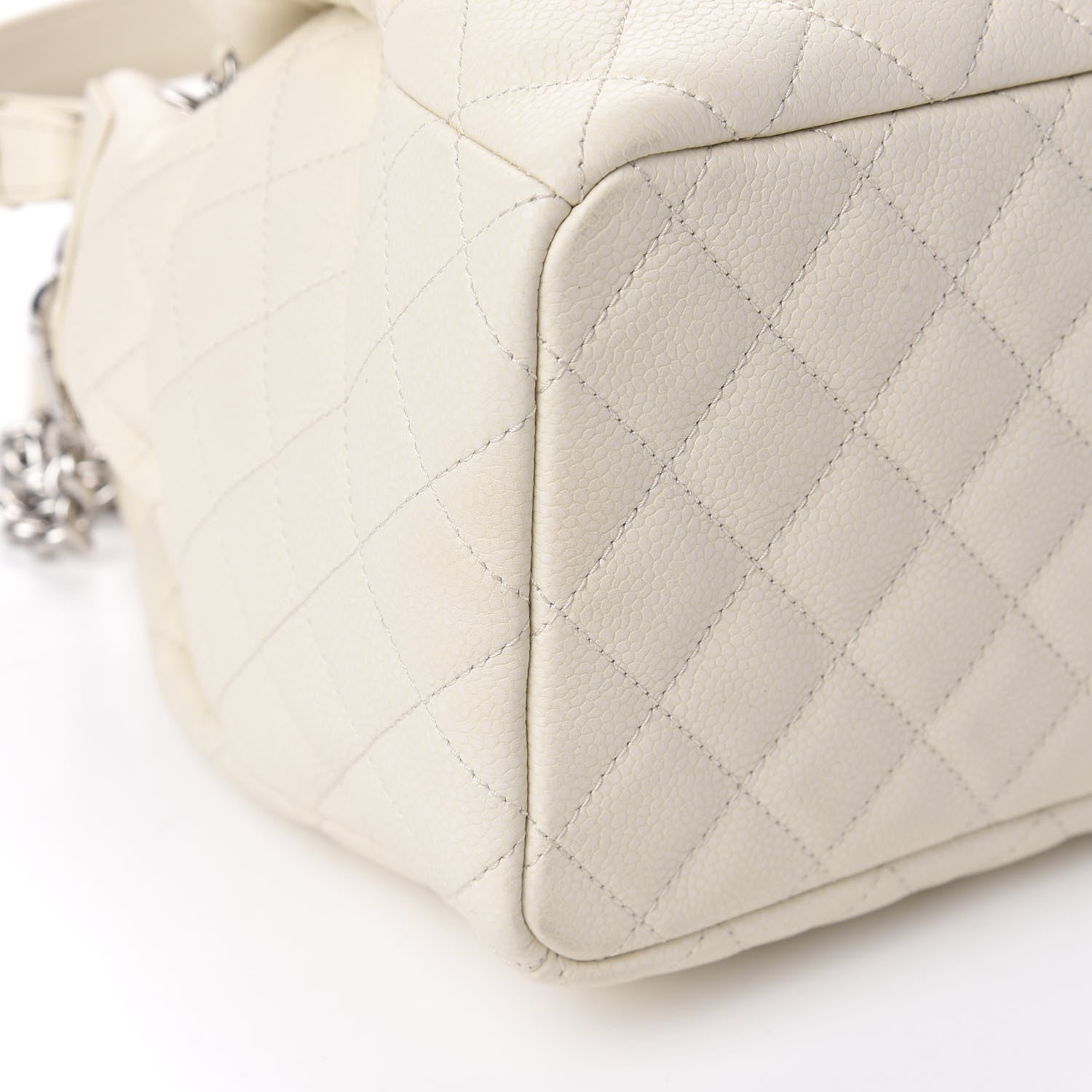 Chanel Caviar Flat Quilted Small Chain Bucket Bag Off White 7 of 11
