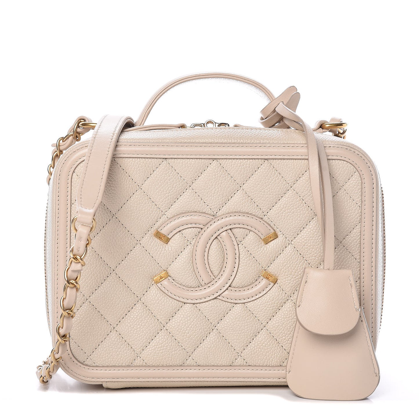 Caviar Quilted Medium CC Filigree Vanity Case Light Beige