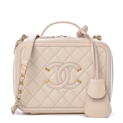 Chanel Caviar Quilted Medium CC Filigree Vanity Case Light Beige 1 of 9