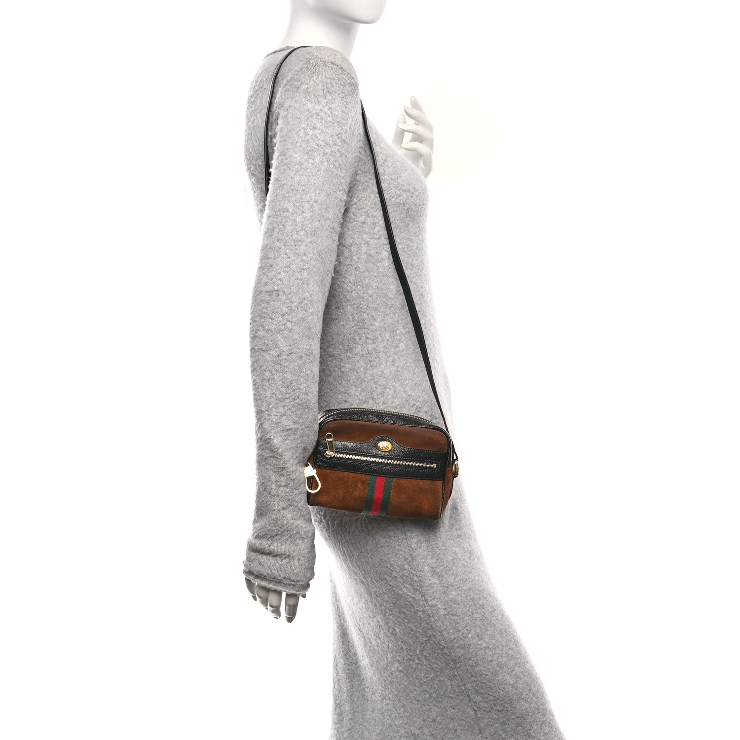 Gucci Suede Patent Web Mini Ophidia Shoulder Bag Nocciola Black 2 of 10
