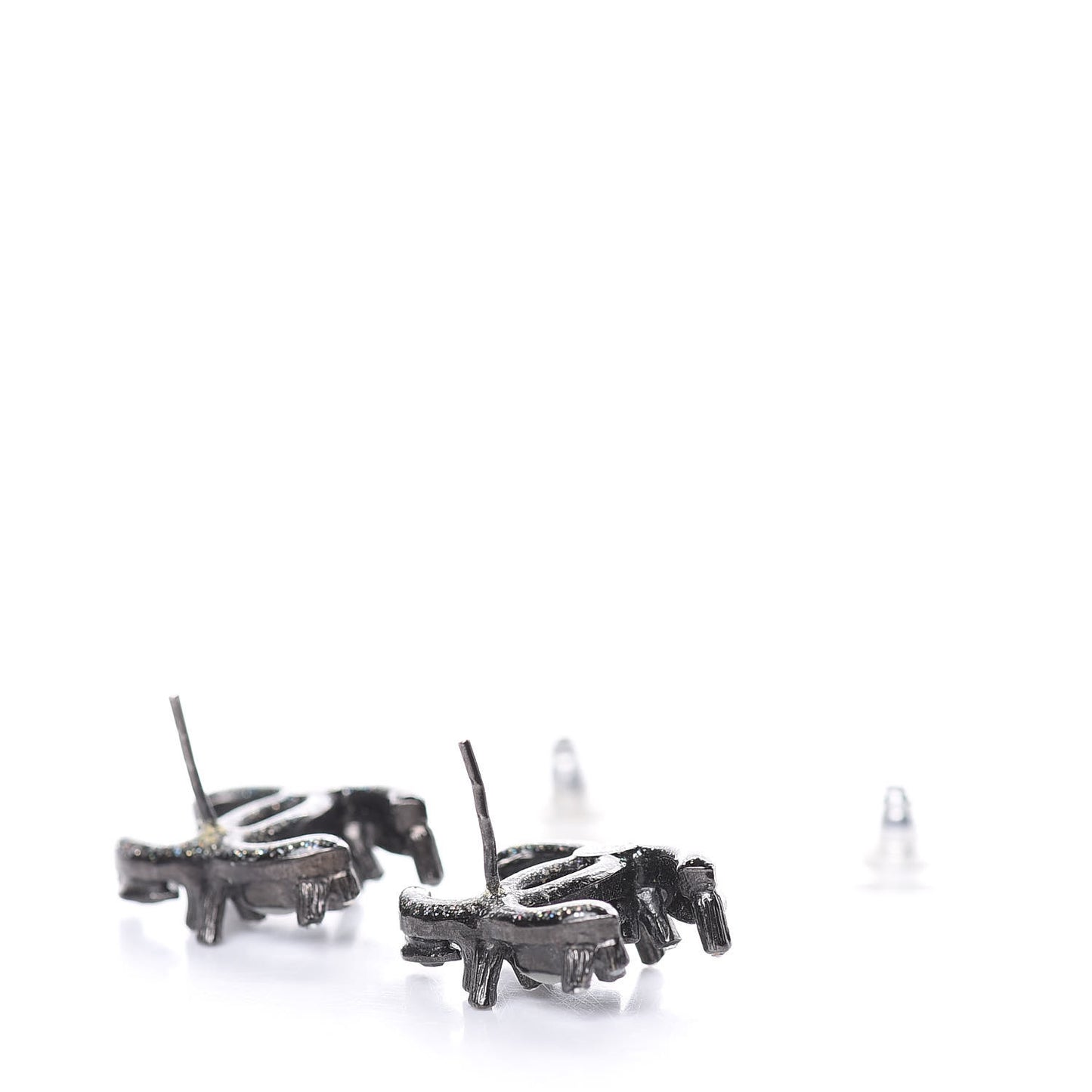 Ruthenium Baguette Crystal Resin CC Earrings Black