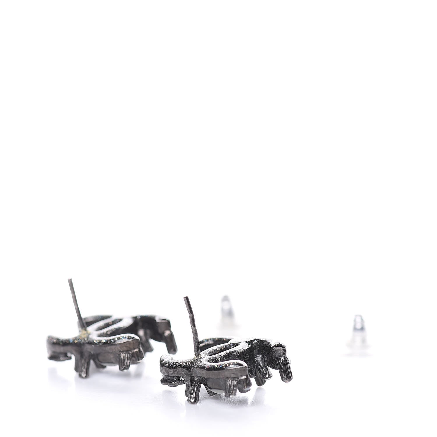 Chanel Ruthenium Baguette Crystal Resin CC Earrings Black 5 of 5