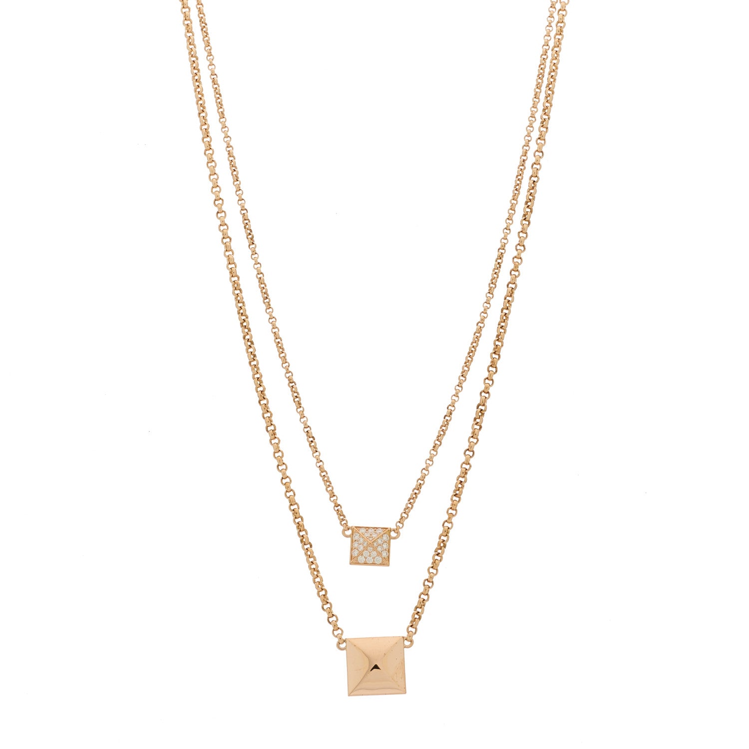 Hermes 18K Rose Gold Diamond Clou d'H Double Pendant Necklace 1 of 6