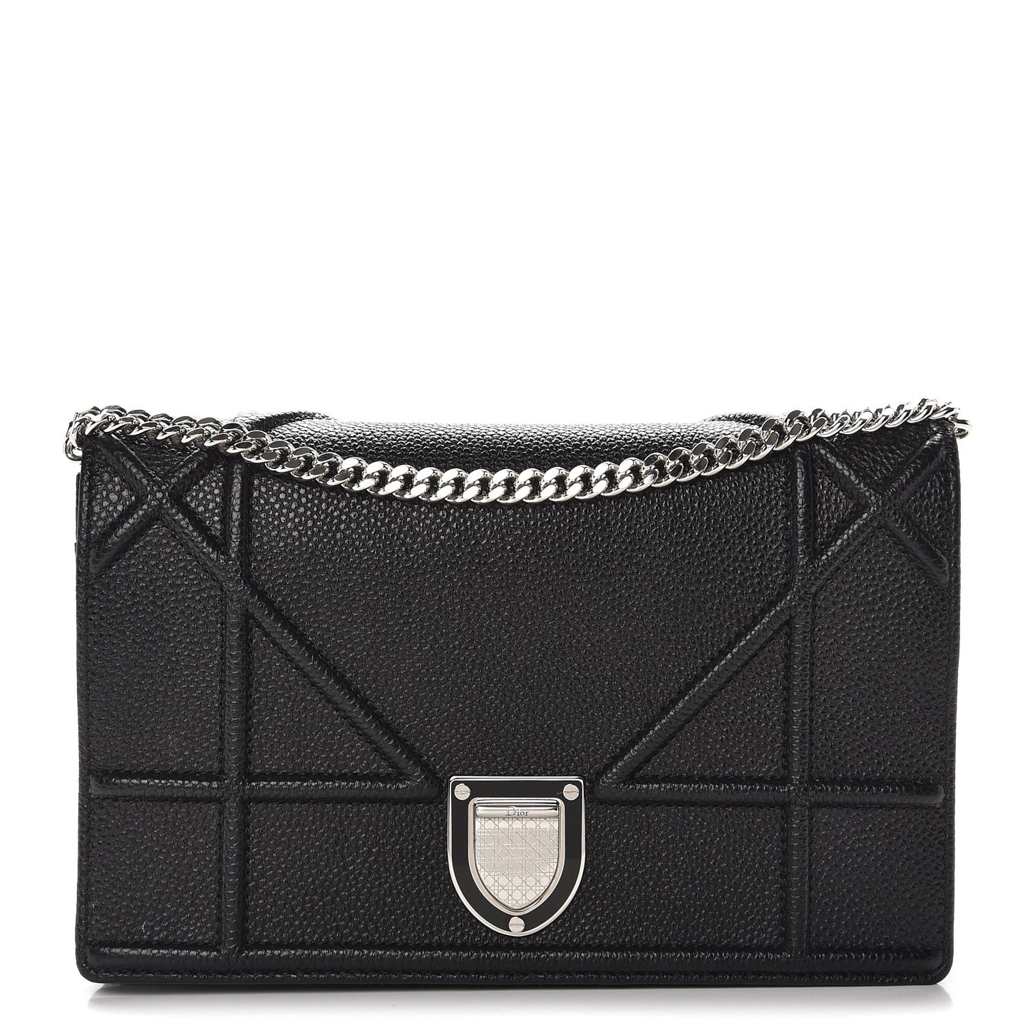 Grained Calfskin Diorama Wallet on Chain Pouch Black