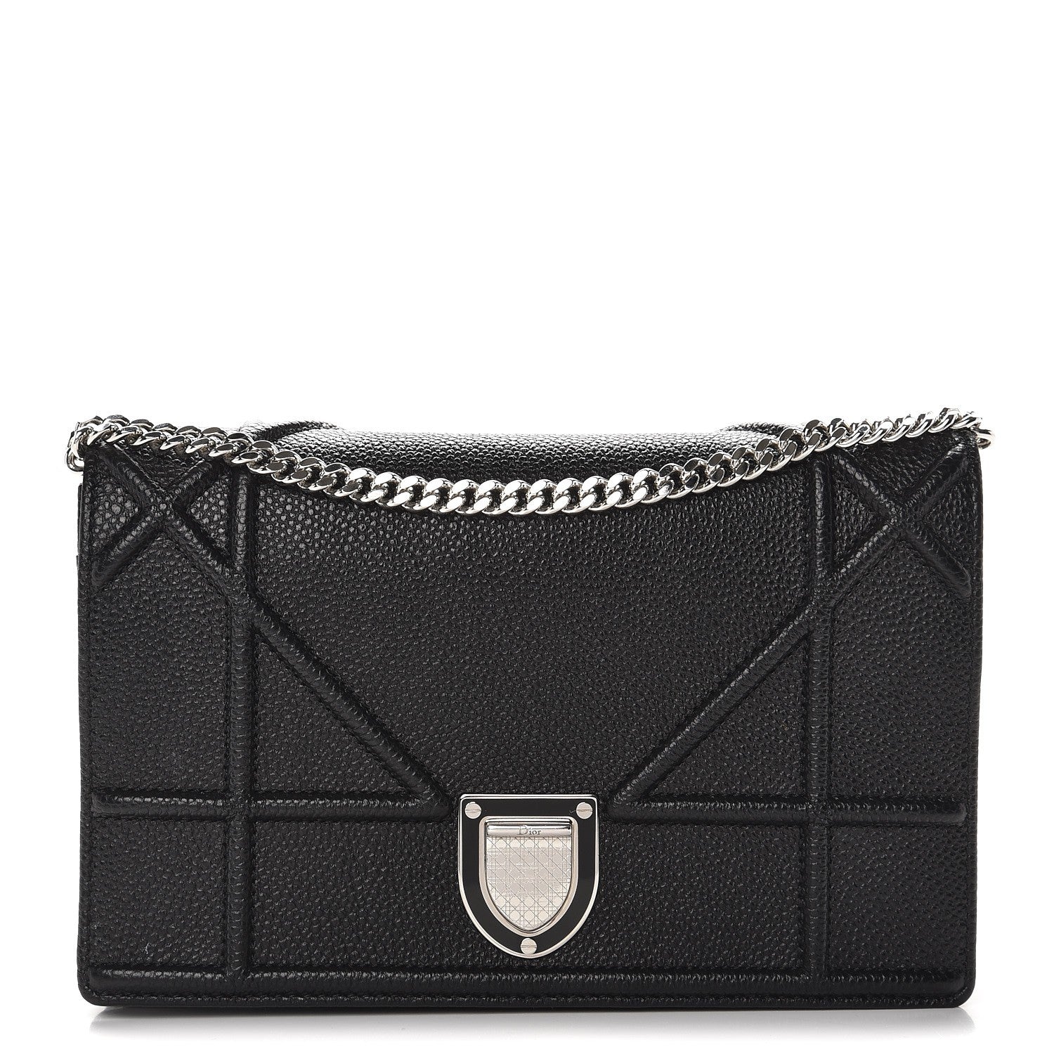 Christian Dior Grained Calfskin Diorama Wallet on Chain Pouch Black 1 of 8