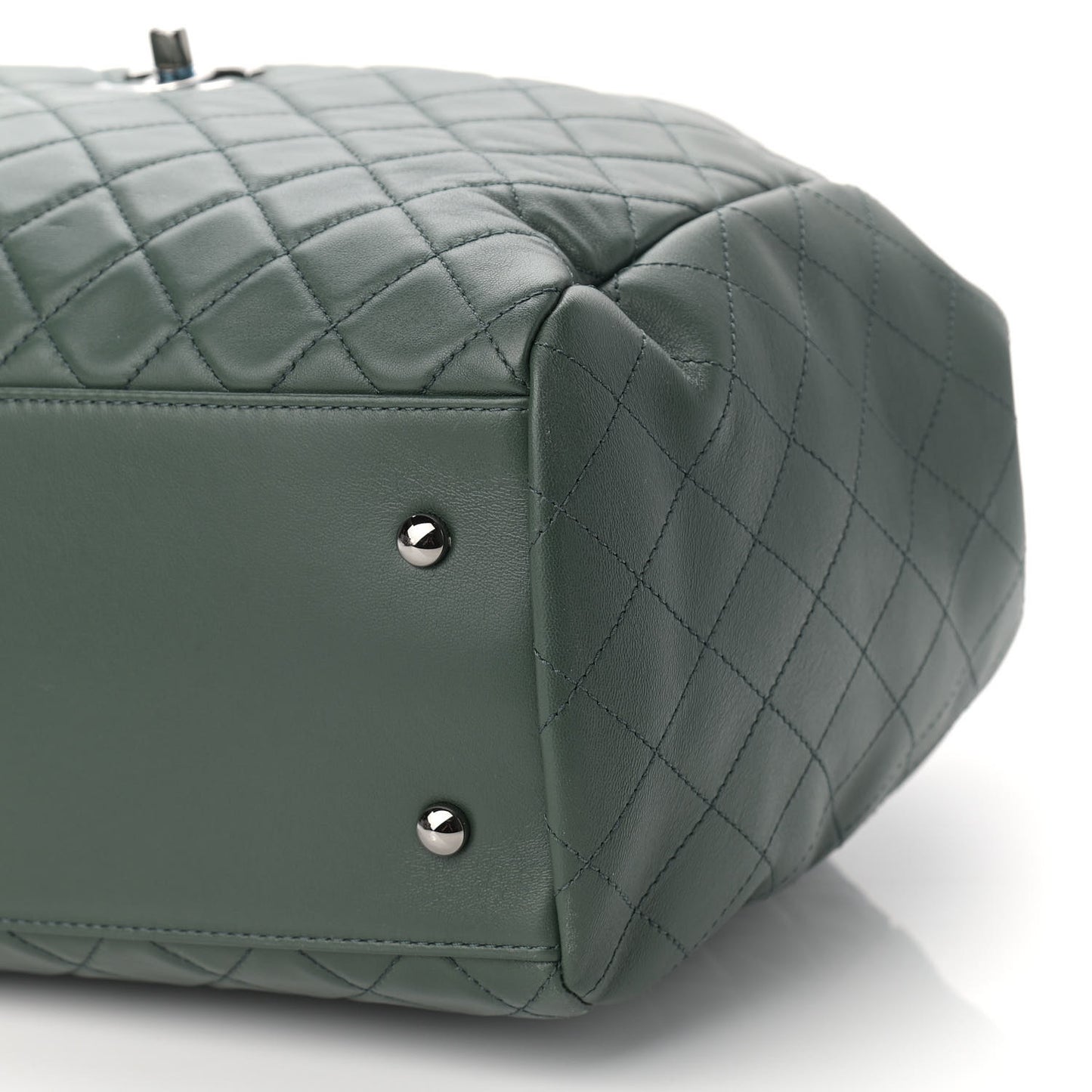 Lambskin Quilted Large Drawstring Shoulder Bag Dark Green