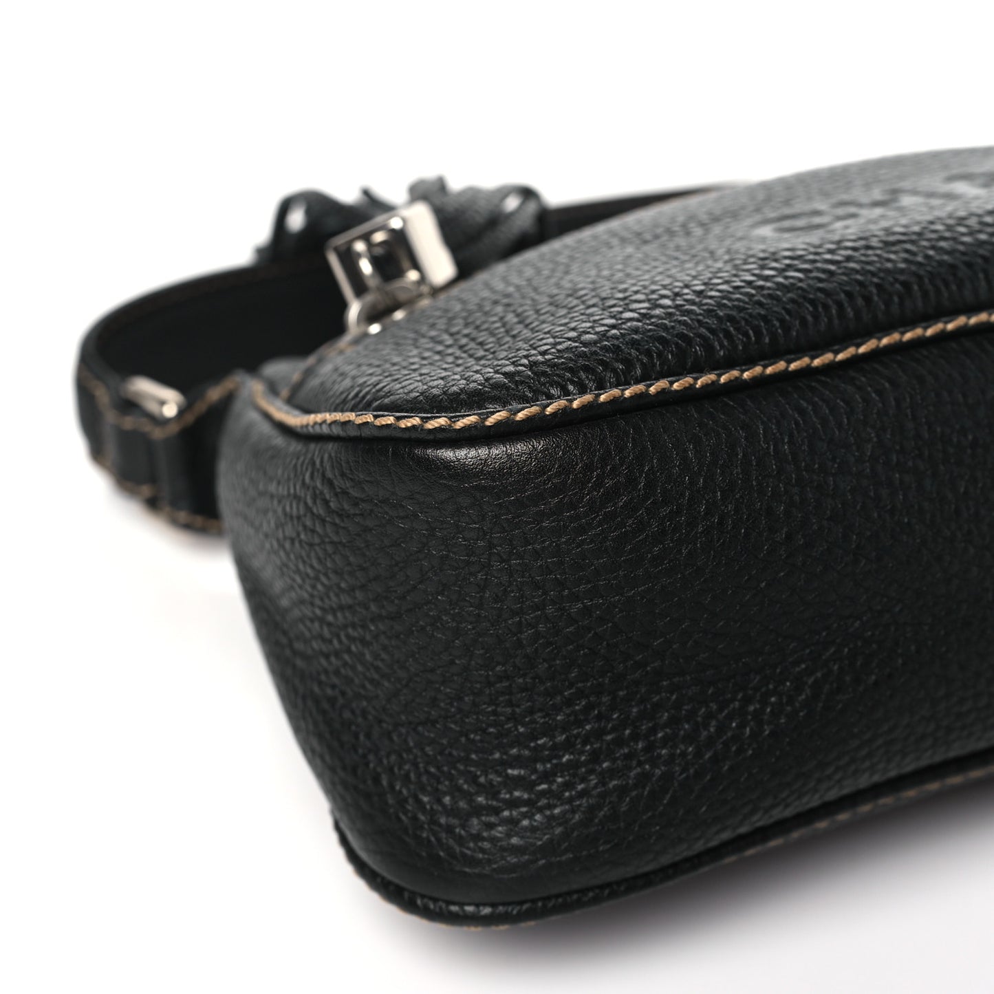 Grained Calfskin Tassel Shoulder Bag Black