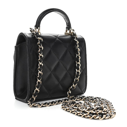 Chanel Lambskin Quilted Top Handle Flap Clutch With Chain Black 3 of 10