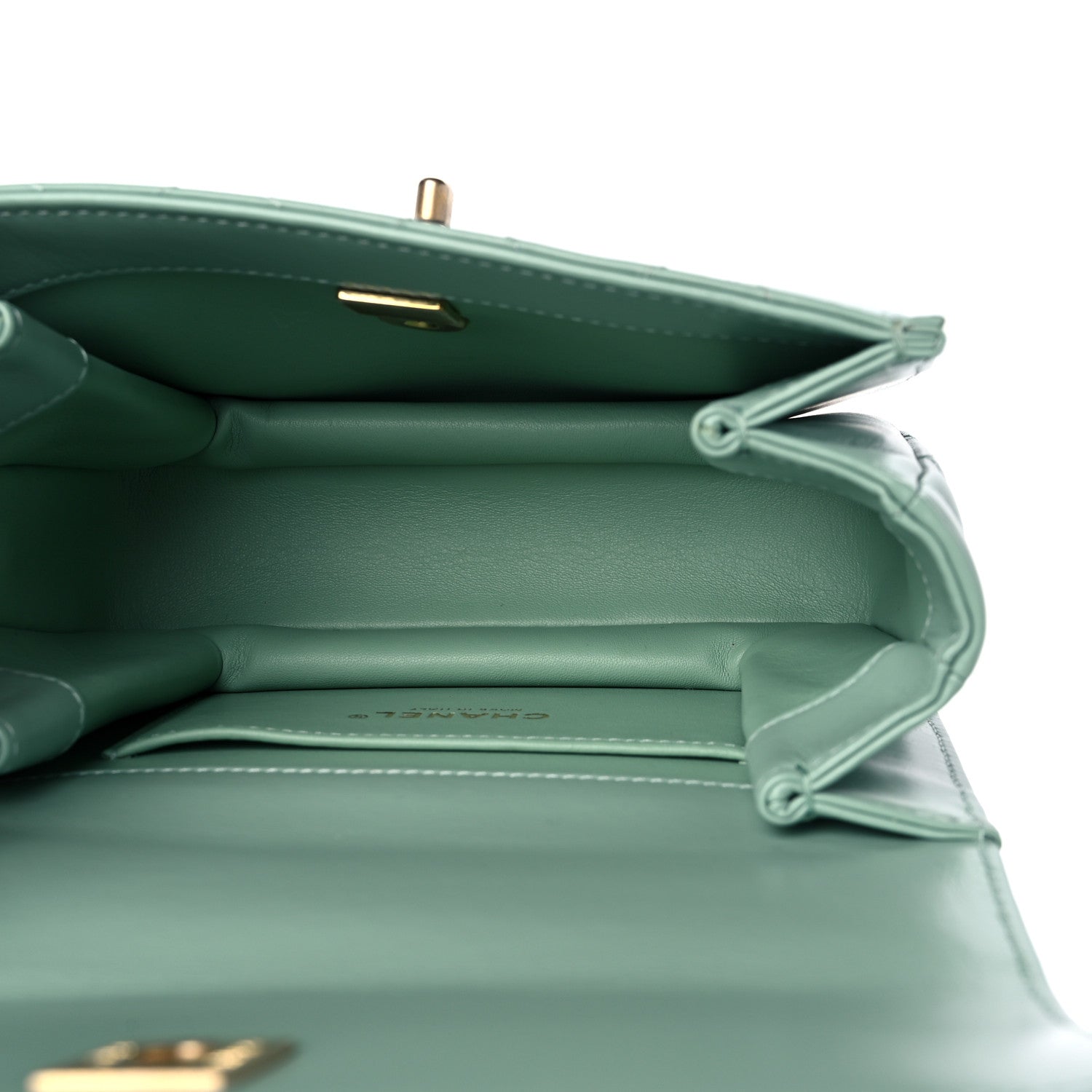 Chanel Shiny Calfskin Quilted Mini Metal Top Handle Flap Light Green 5 of 10