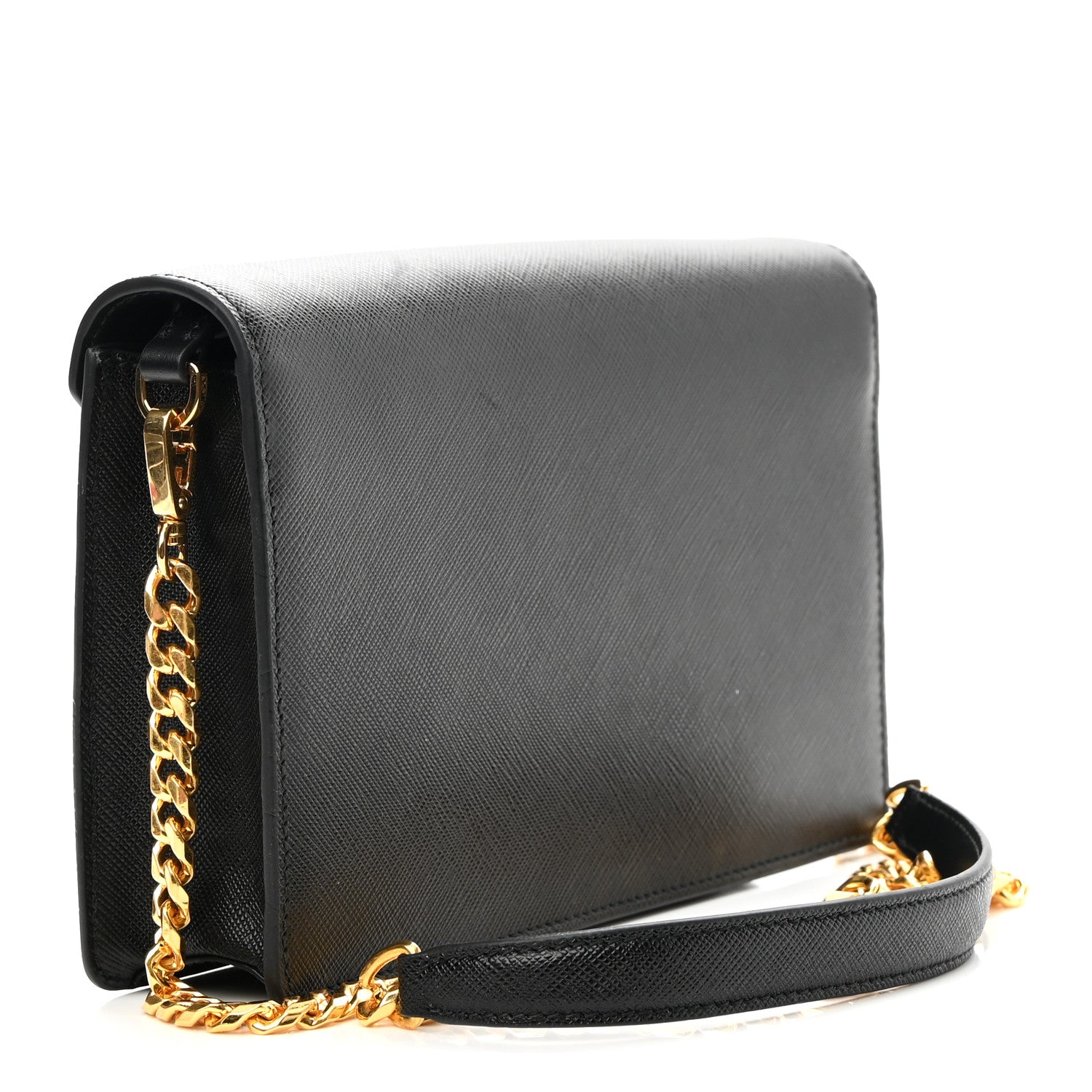 Prada Saffiano Lux Metal Triangle Logo Mini Envelope Chain Shoulder Bag Black 3 of 8