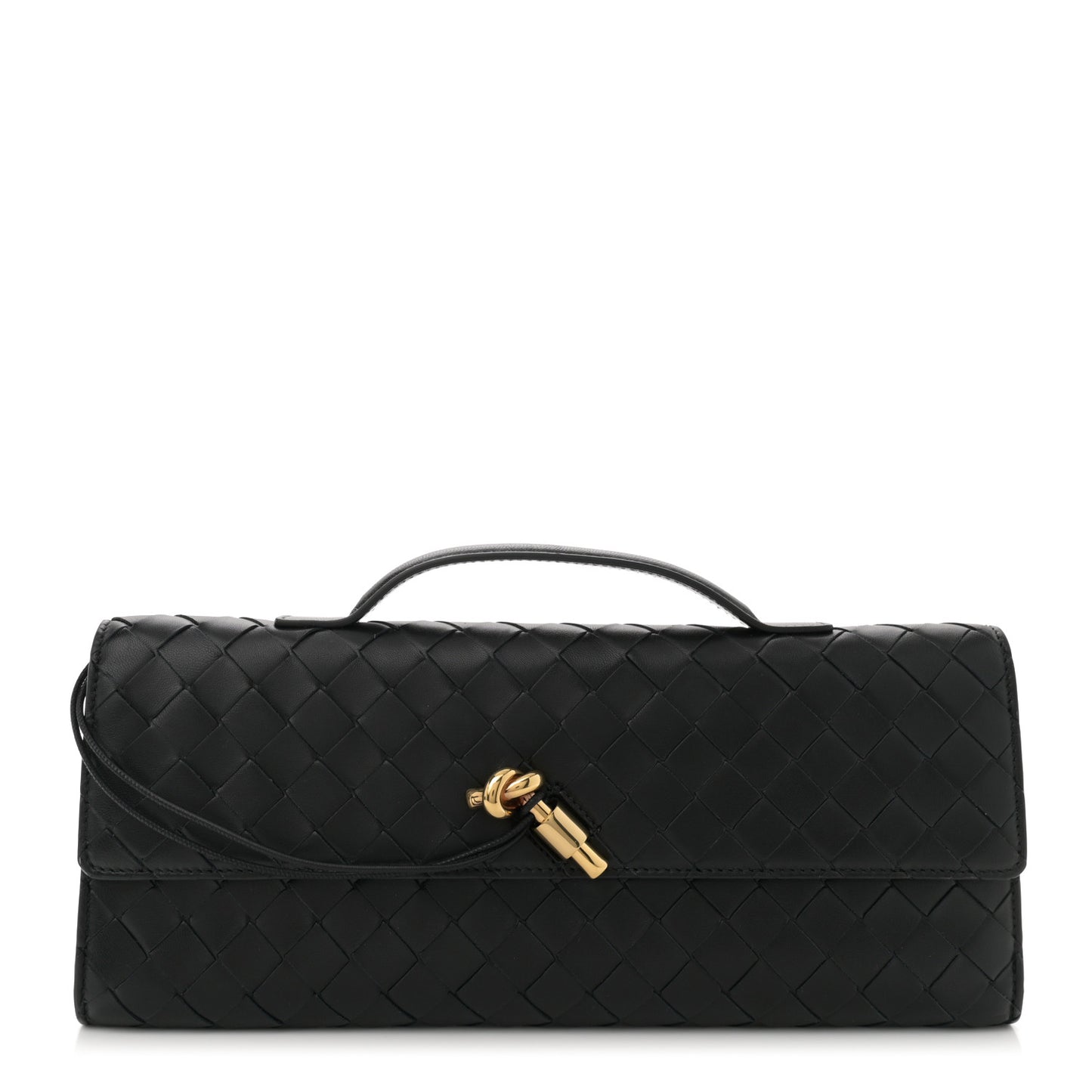 Nappa Intrecciato Long Andiamo Top Handle Clutch Black