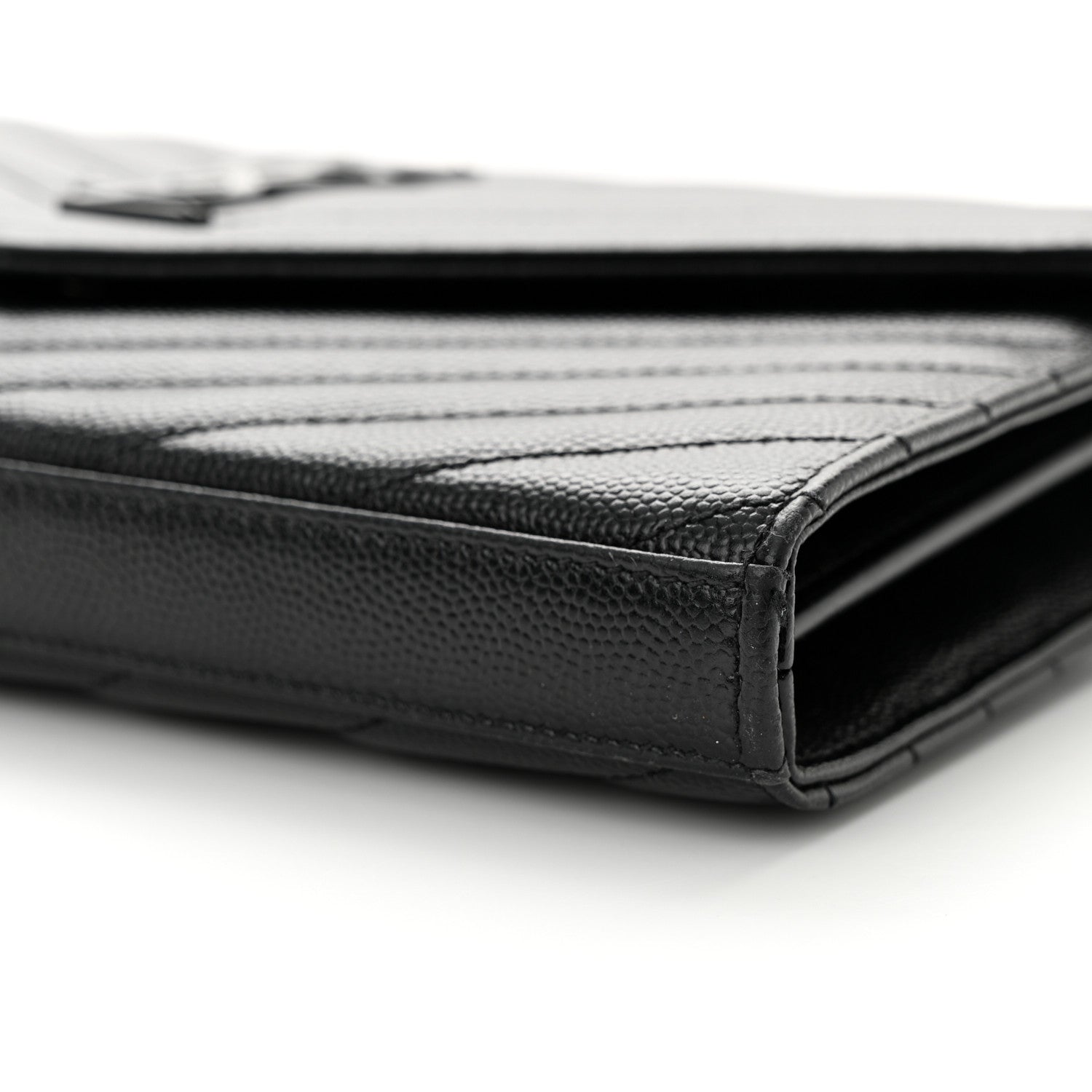 Saint Laurent Grain De Poudre Matelasse Chevron Monogram Monochrome Chain Wallet Black 9 of 12