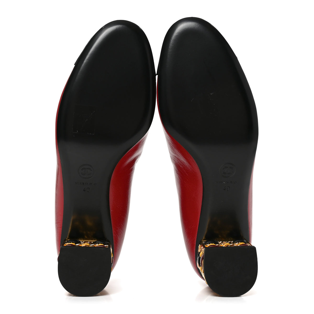 Chanel Shiny Calfskin Patent Cap Toe Mary Jane Pumps 40 Red Black Multicolor 7 of 9