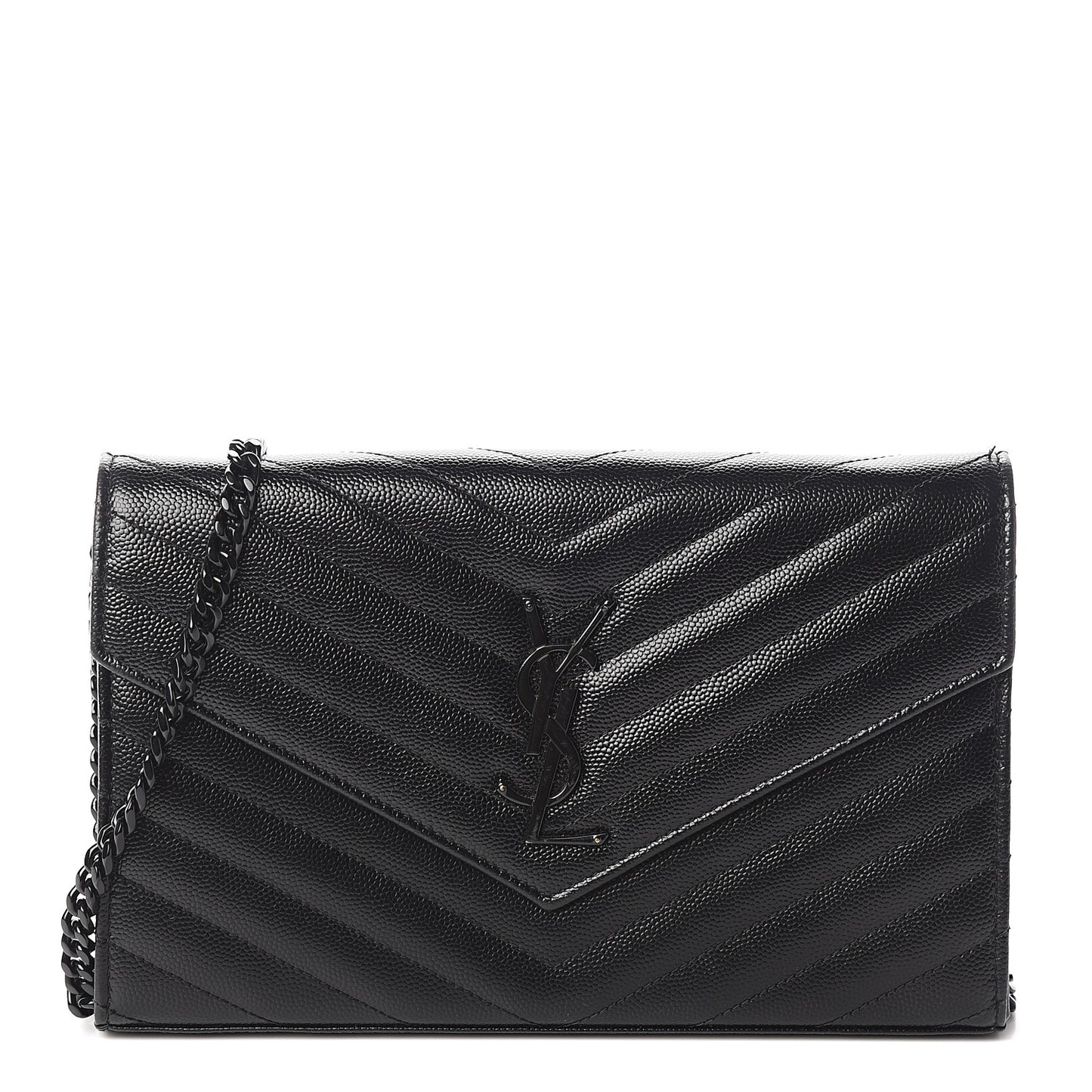 Grain De Poudre Matelasse Chevron Monogram Chain Wallet Black