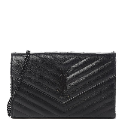 Saint Laurent Grain De Poudre Matelasse Chevron Monogram Chain Wallet Black 1 of 10