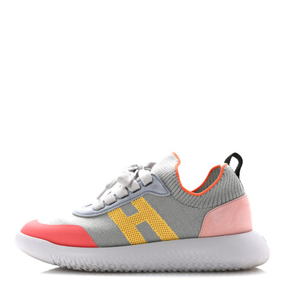 Hermes Knit Suede Goatskin Womens Crew Sneakers 36.5 Multicolor Gris Orange 1 of 12