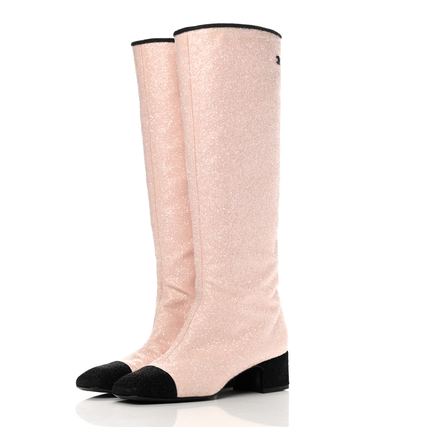 Chanel Glitter Fabric Lurex Cap Toe Fantasy High Boots 37 Pink Black 3 of 12