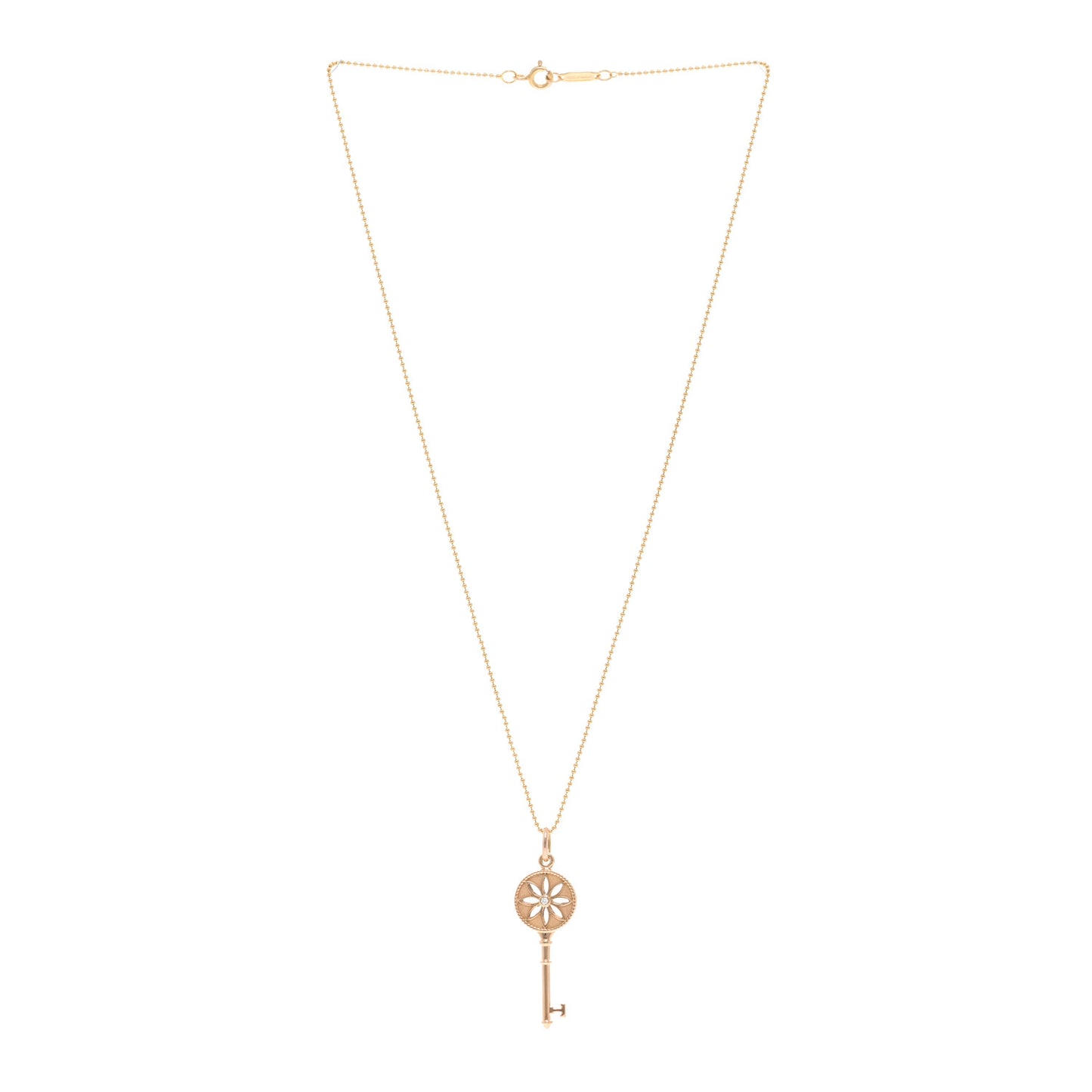 18K Rose Gold Diamond Small Daisy Key Pendant Necklace