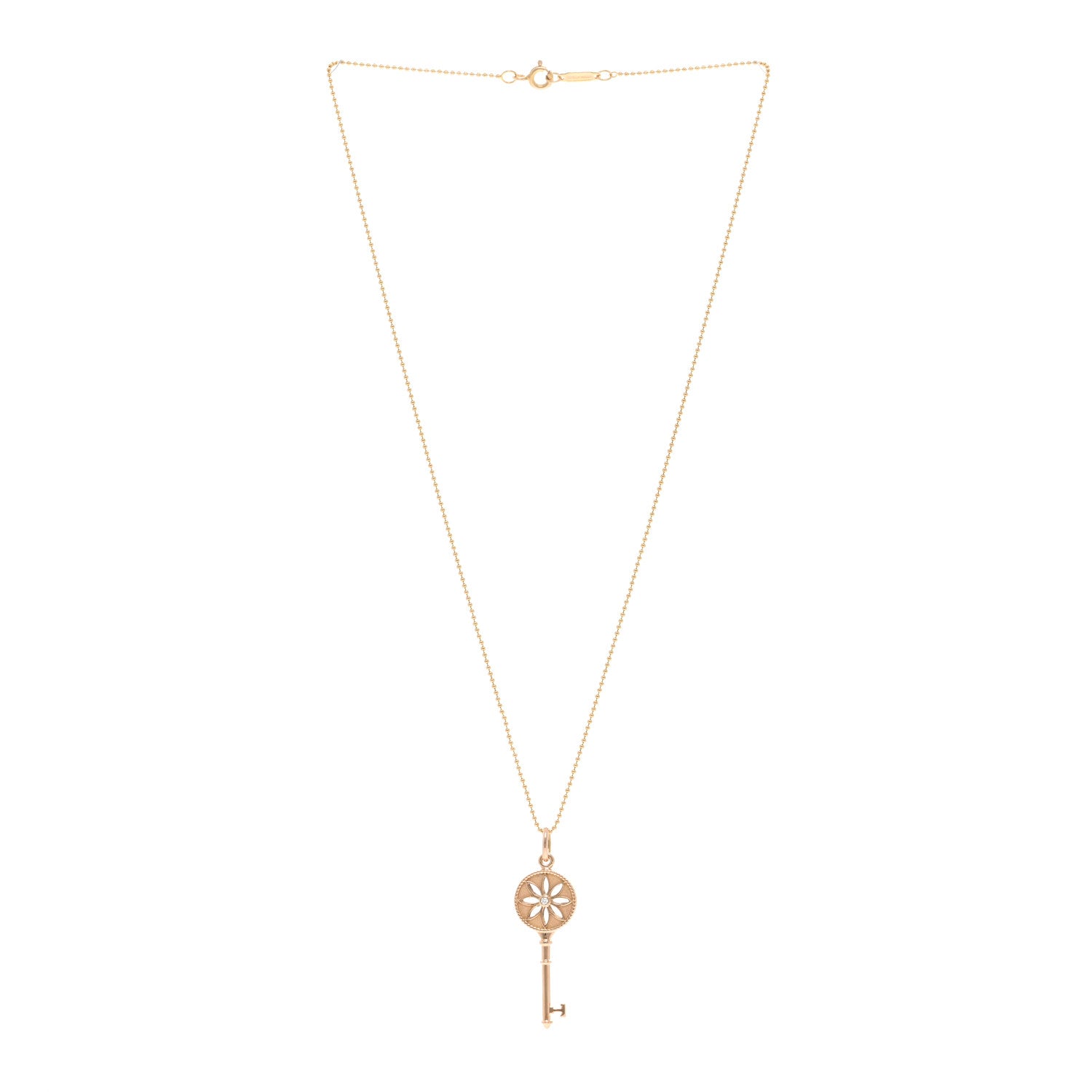 Tiffany 18K Rose Gold Diamond Small Daisy Key Pendant Necklace 3 of 6