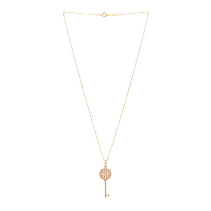 Tiffany 18K Rose Gold Diamond Small Daisy Key Pendant Necklace 3 of 6