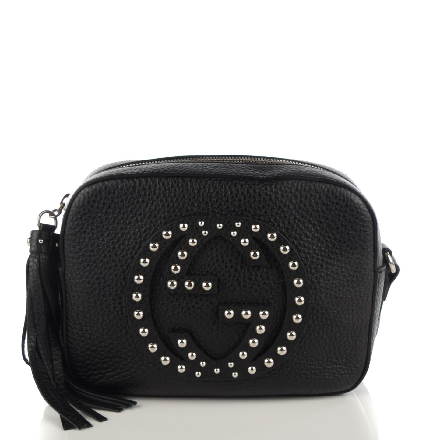 Pebbled Calfskin Studded Small Soho Disco Bag Black