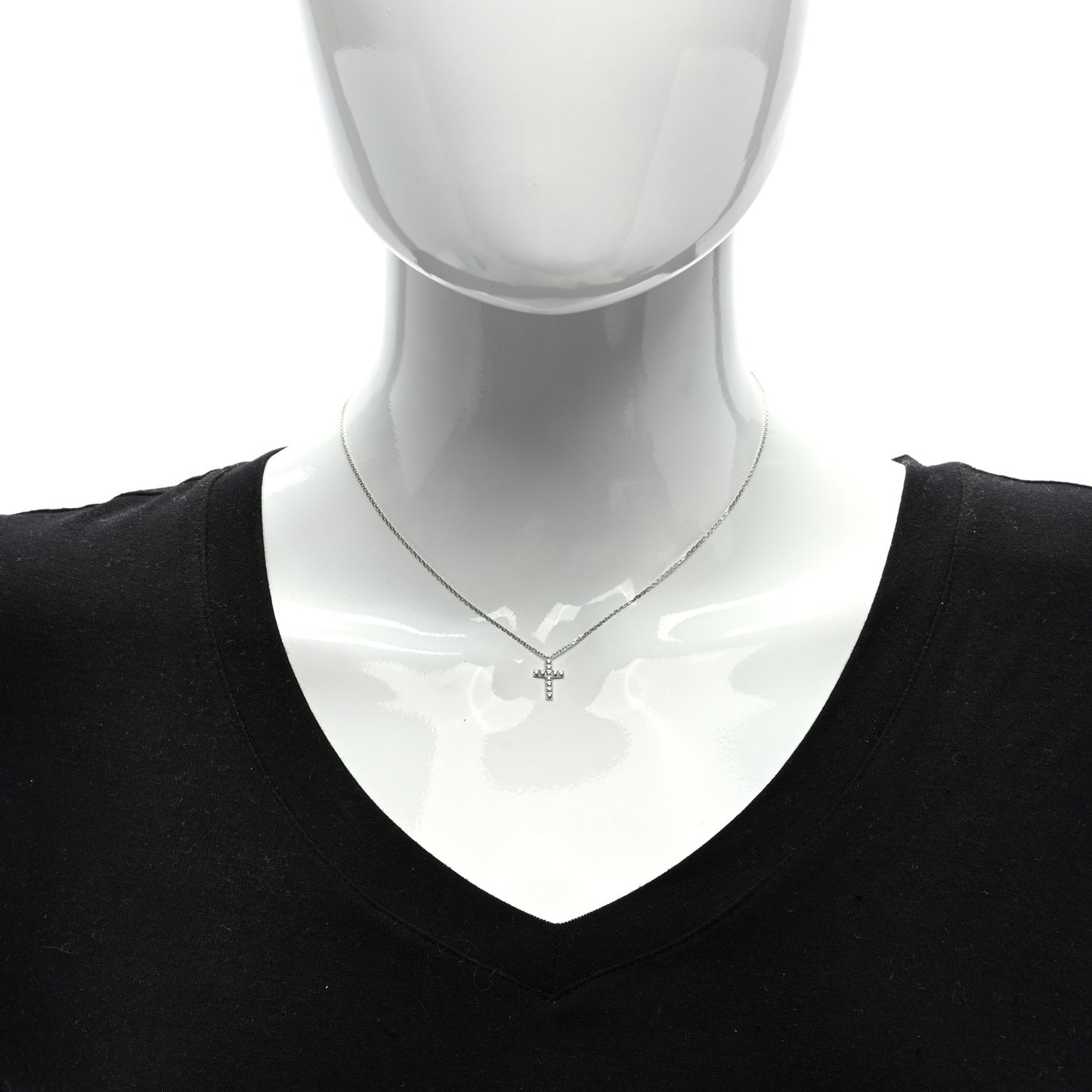 18K White Gold Diamond Symbols Cross Pendant Necklace