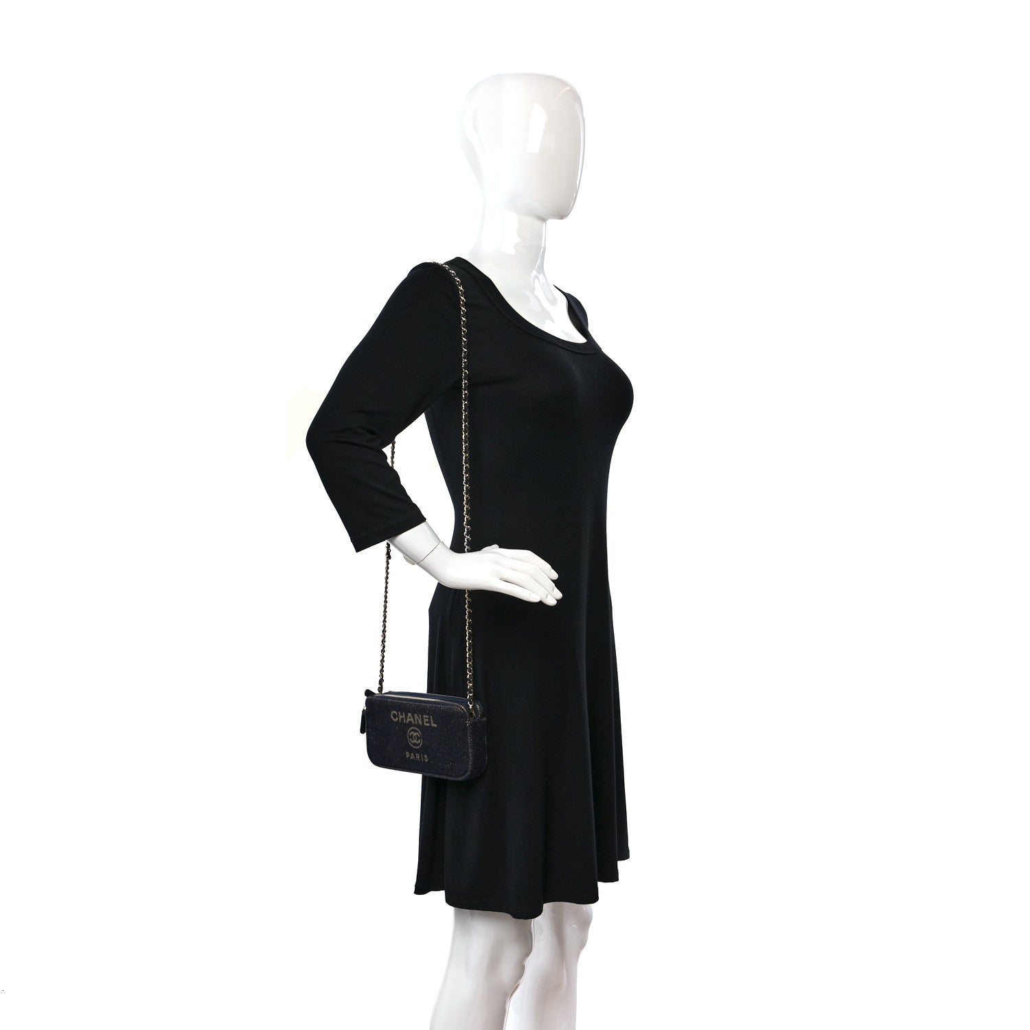 Chanel Canvas Small Deauville Clutch With Chain Black 2 of 10