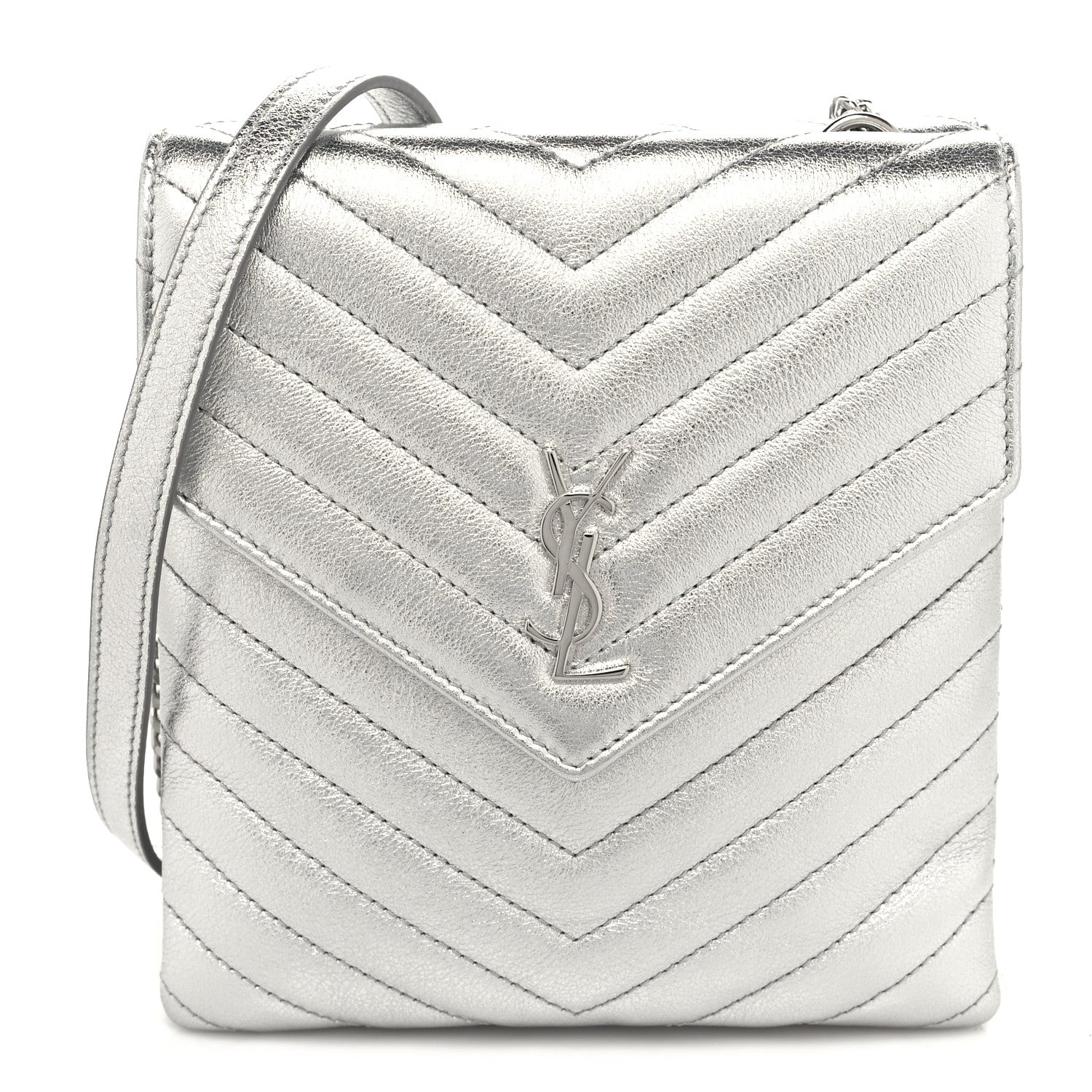 Saint Laurent Metallic Lambskin Quilted Double Flap Bag Silver 1 of 10