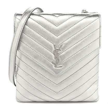 Saint Laurent Metallic Lambskin Quilted Double Flap Bag Silver 1 of 10