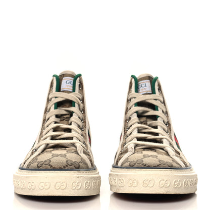 Gucci GG Monogram Web Womens 1977 Tennis High Top Sneakers 37 Beige Ebony Mystic White 3 of 9