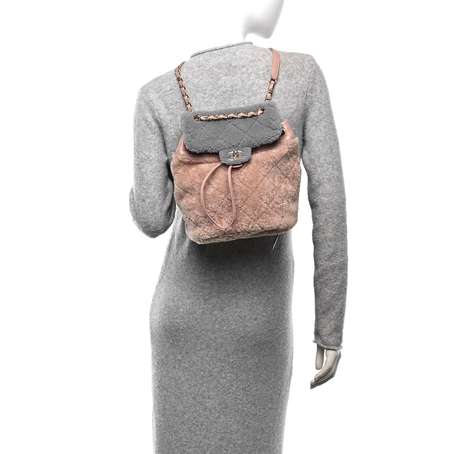 Chanel Shearling Sheepskin Small Urban Spirit Backpack Gray Pink Beige 2 of 10