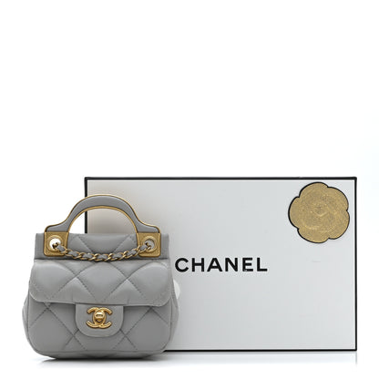 Chanel Calfskin Quilted Lady Handle Flap Card Holder With Chain Grey 12 of 13