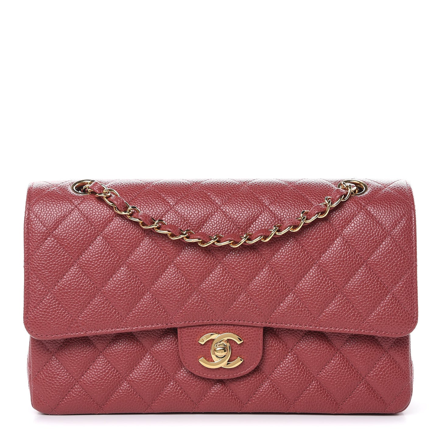 Caviar Quilted Medium Double Flap Dark Pink