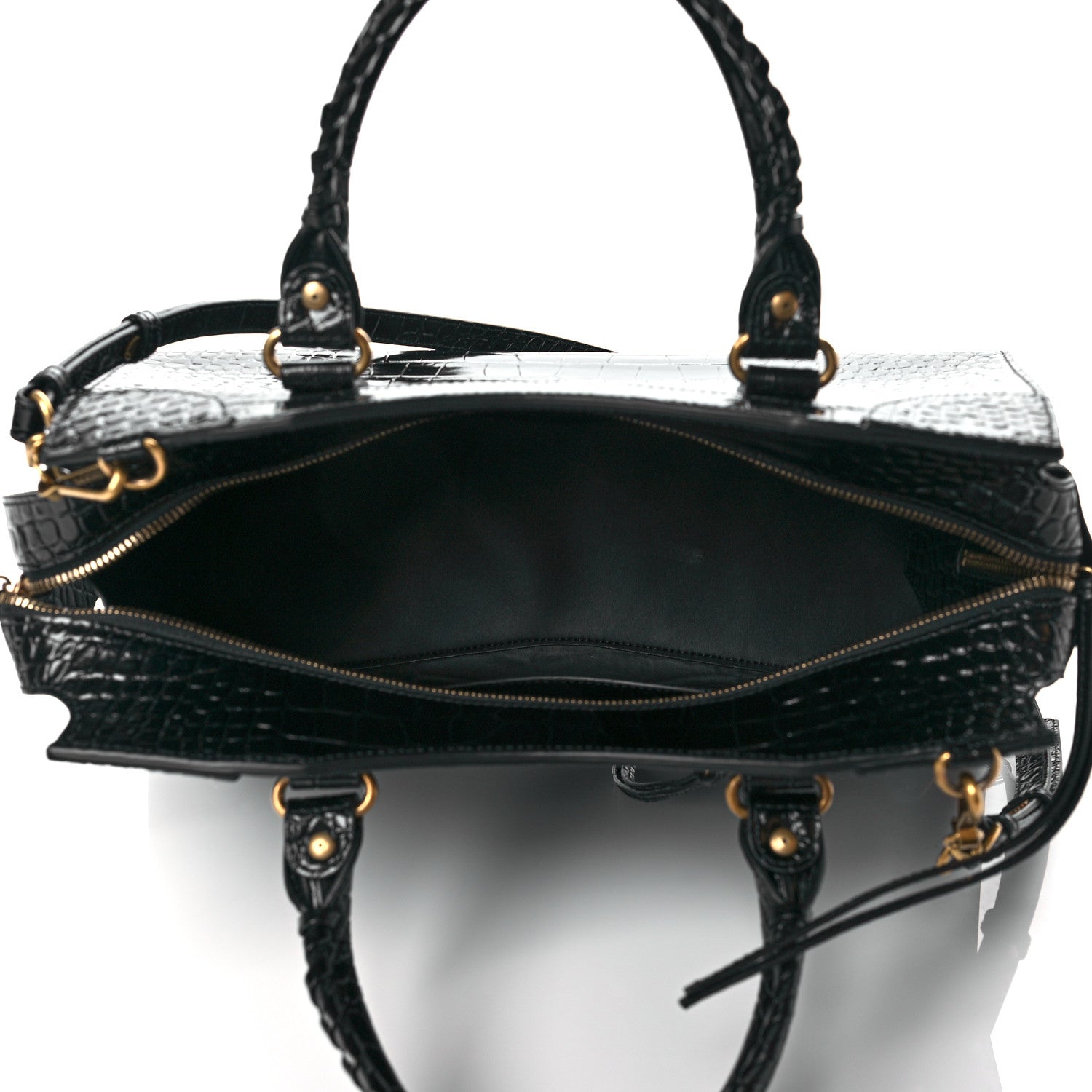 Balenciaga Shiny Supple Calfskin Crocodile Embossed Brass Hardware Neo Classic City Black 5 of 9