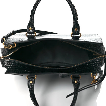 Balenciaga Shiny Supple Calfskin Crocodile Embossed Brass Hardware Neo Classic City Black 5 of 9
