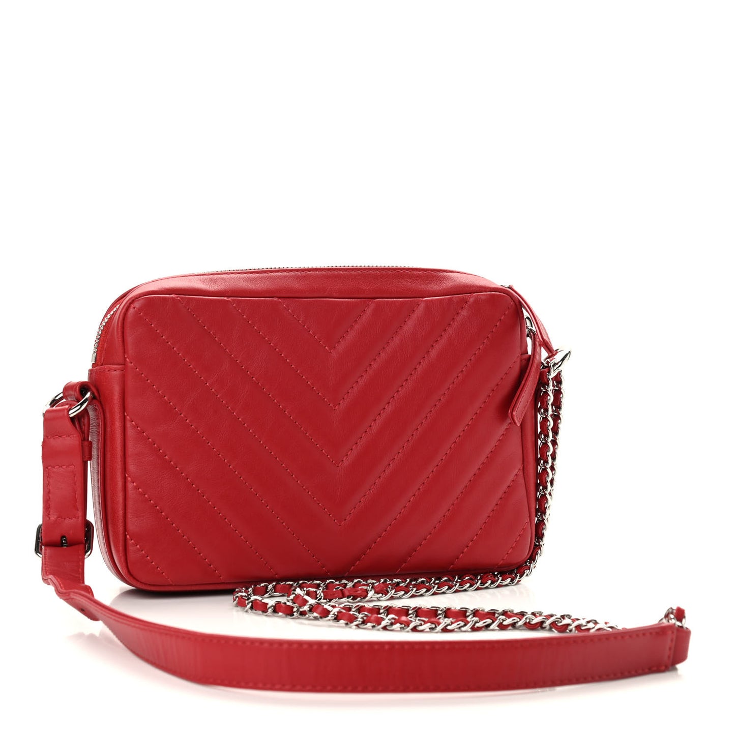 Lambskin Chevron Quilted Small Promenade Camera Dark Red