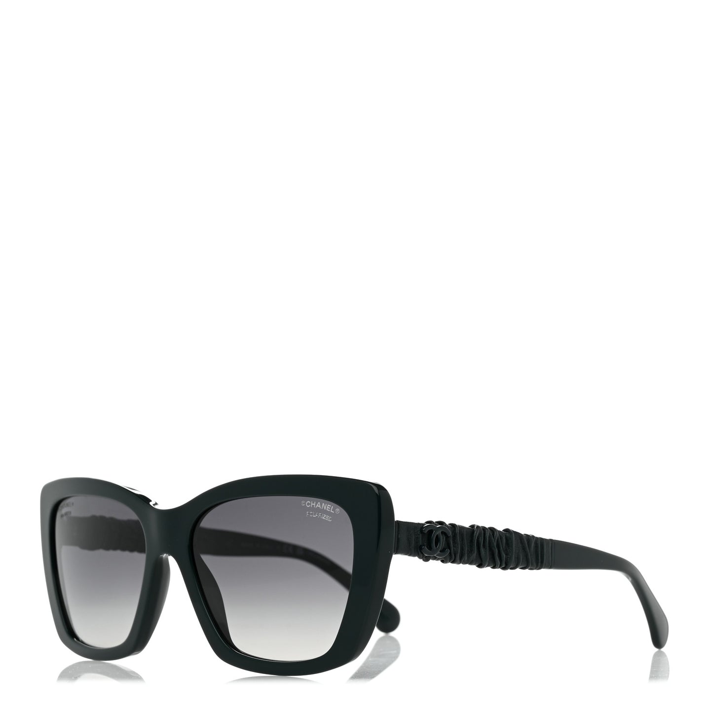Acetate Calfskin Polarized Square Sunglasses 5476-Q-A Black