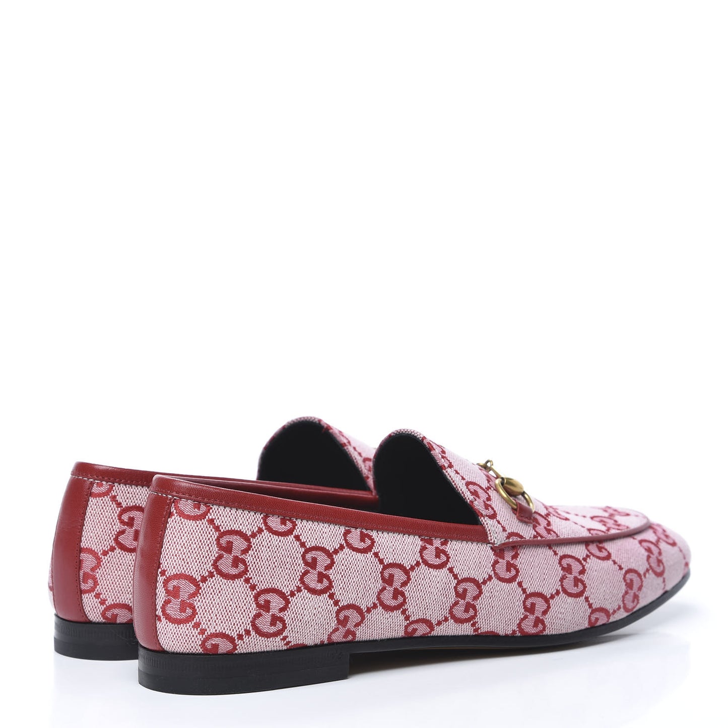 Canvas GG Monogram Horsebit Womens Jordaan Loafers 38.5 Gardenia Hibiscus Red