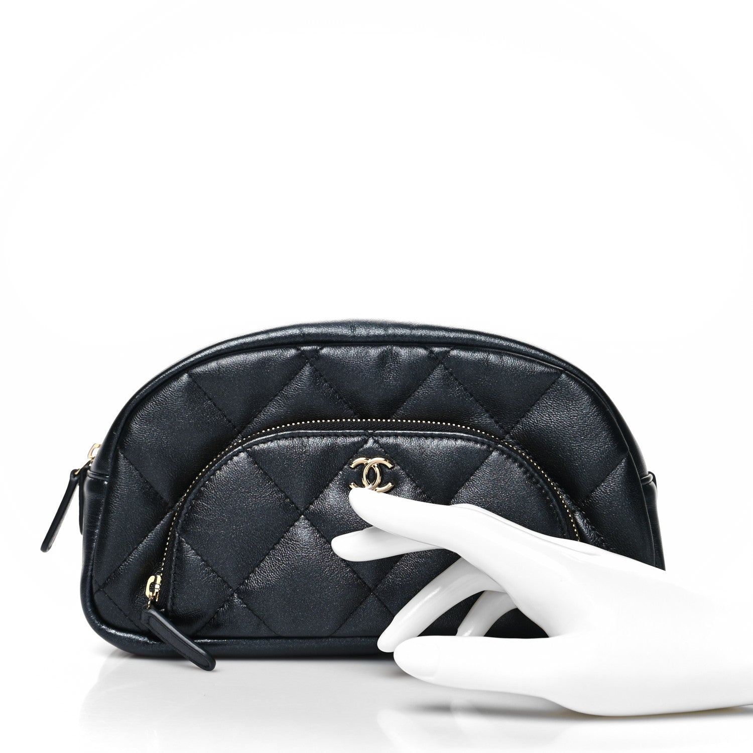 Chanel Iridescent Lambskin Quilted Double Zip Pouch Black 2 of 11