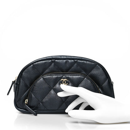 Chanel Iridescent Lambskin Quilted Double Zip Pouch Black 2 of 11