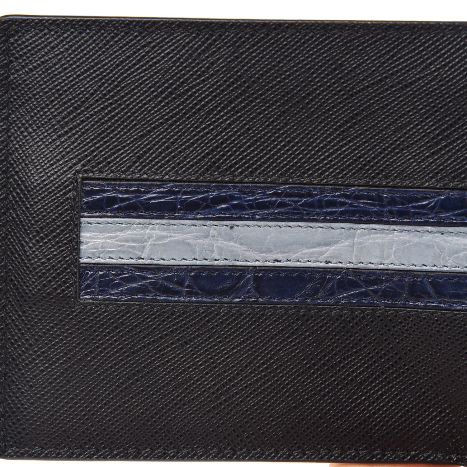 Prada Saffiano Crocodile Bi-Fold Wallet Black 7 of 8