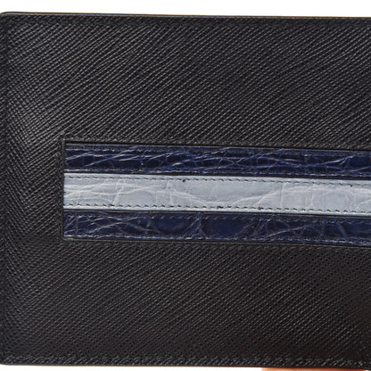 Prada Saffiano Crocodile Bi-Fold Wallet Black 7 of 8
