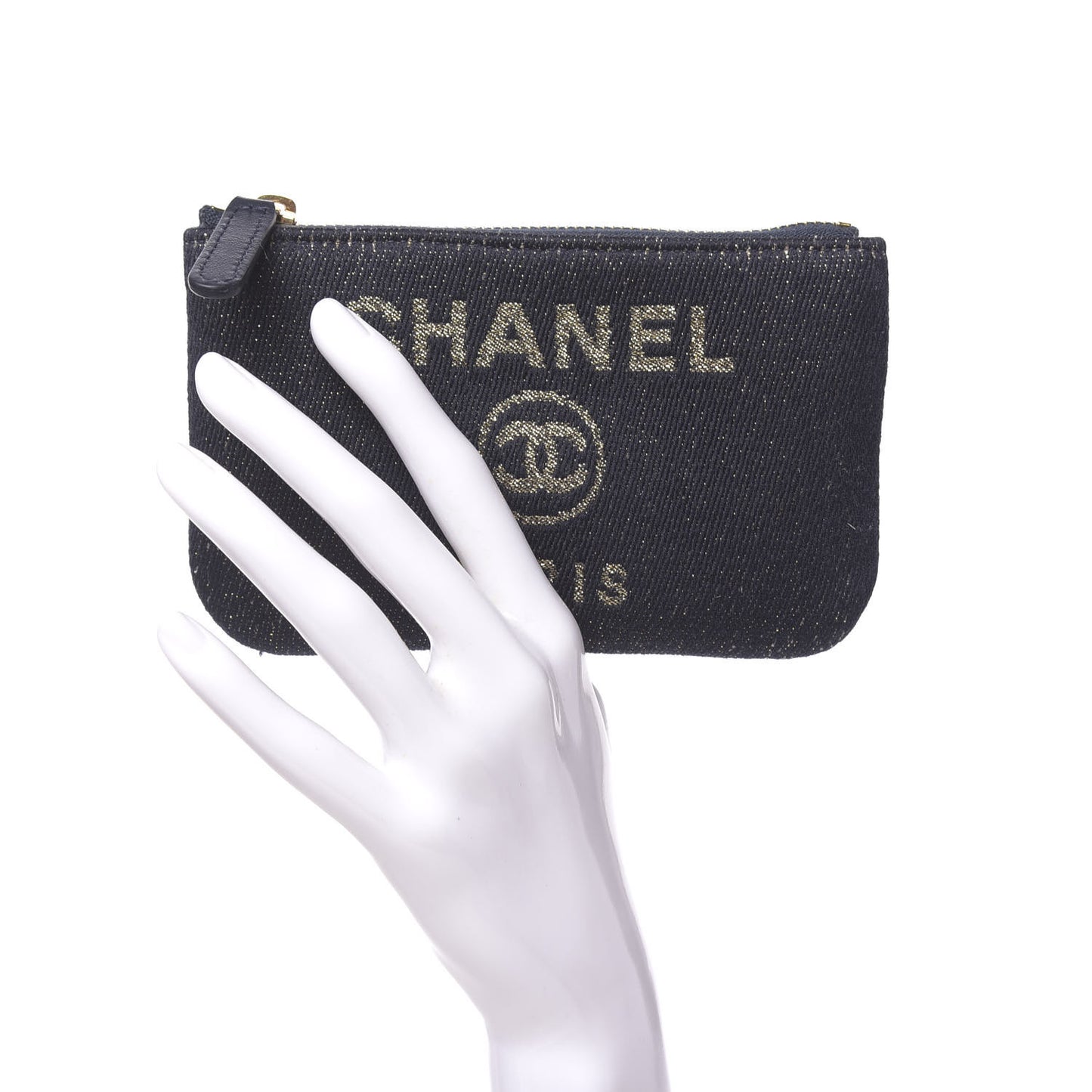 Lurex Canvas Deauville Cosmetic Pouch Navy Blue Gold