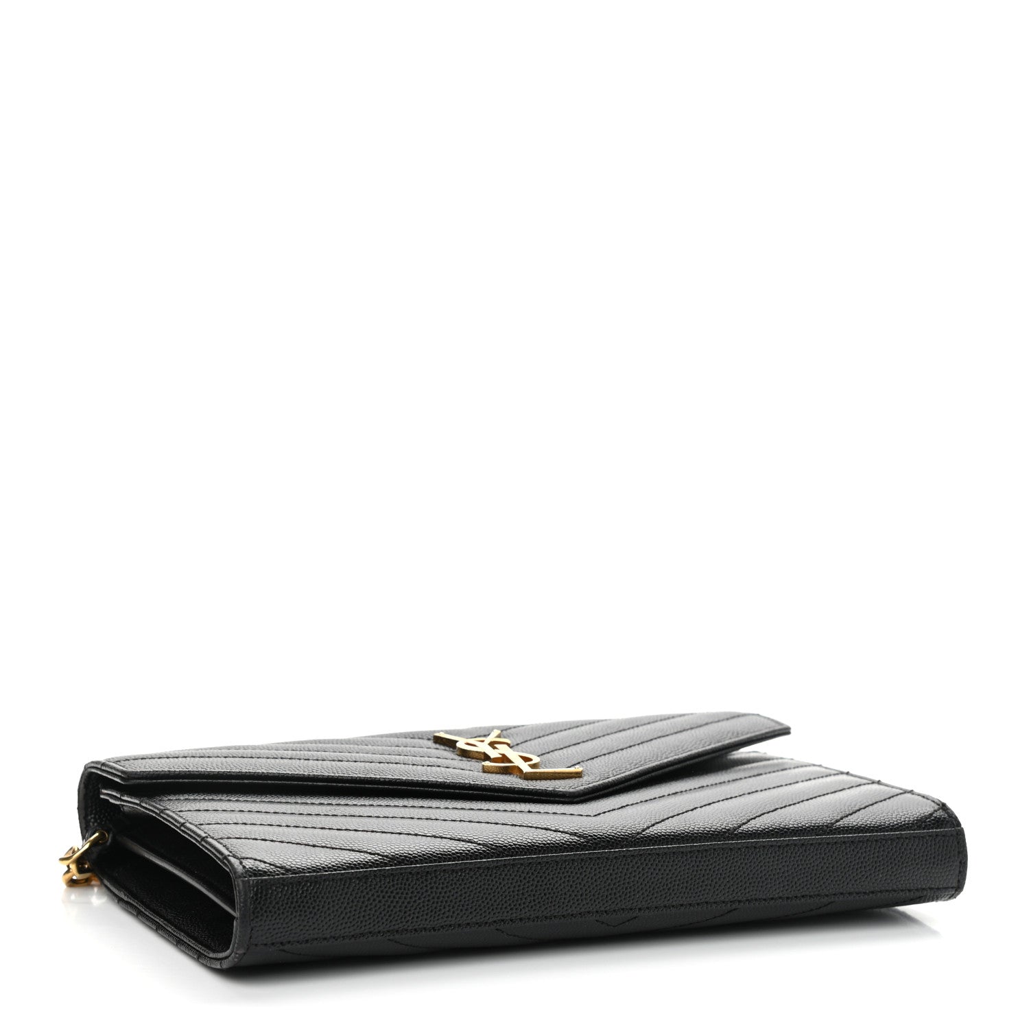 Saint Laurent Grain De Poudre Matelasse Chevron Monogram Chain Wallet Black 4 of 11