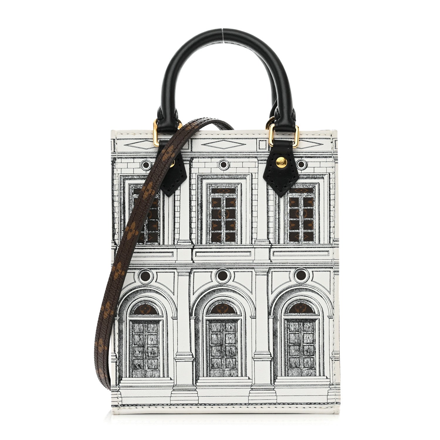 Louis Vuitton X FORNASETTI Calfskin Architettura Petit Sac Plat Black White 1 of 9