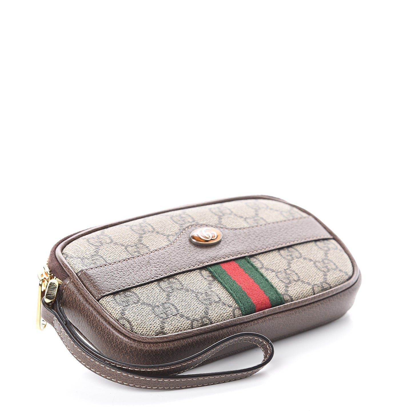 GG Supreme Monogram Ophidia Phone Case Wristlet Brown