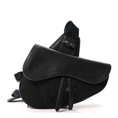 Christian Dior X Sacai Grained Calfskin Technical Fabric Mens Saddle Bag Black 1 of 9