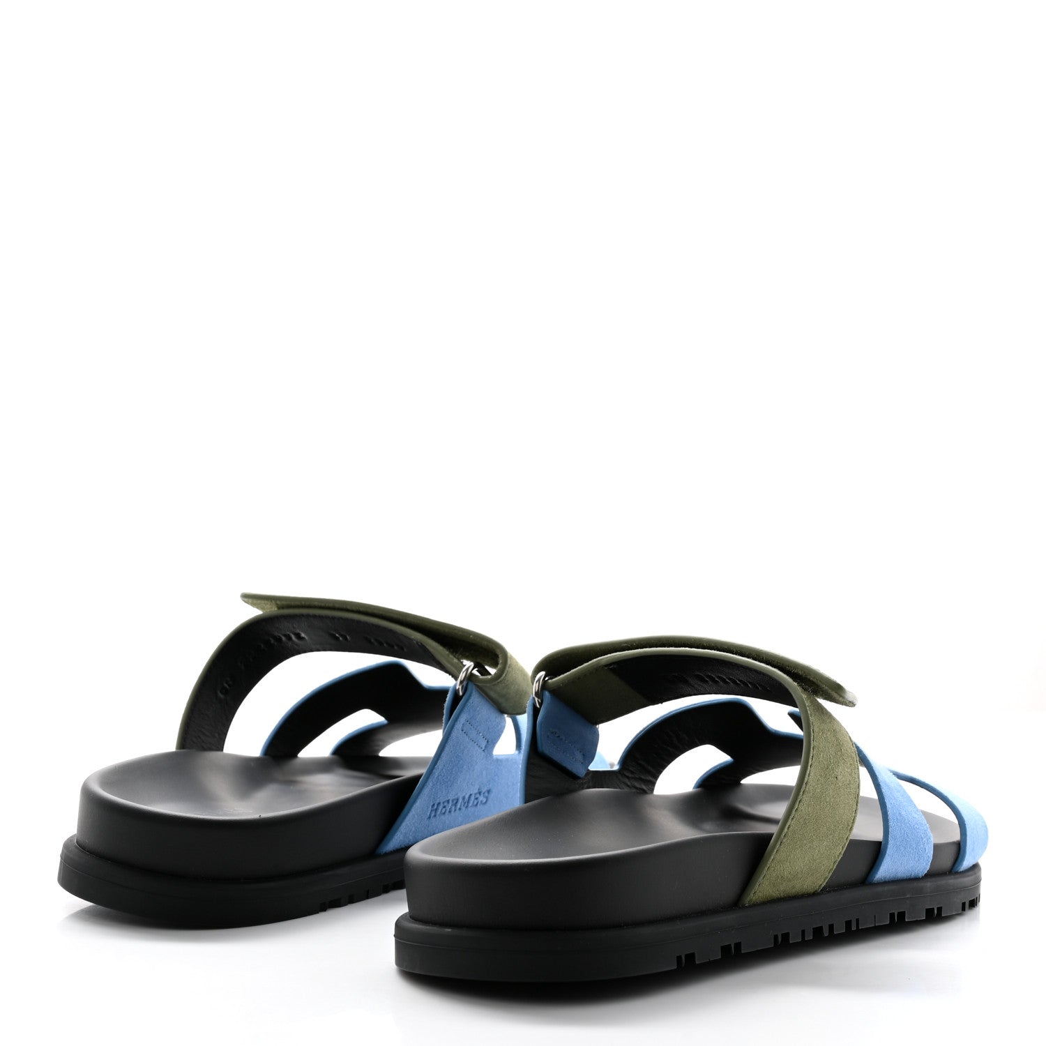 Hermes Suede Goatskin Womens Chypre Sandals 37 Bleu Cameo Vert 4 of 11